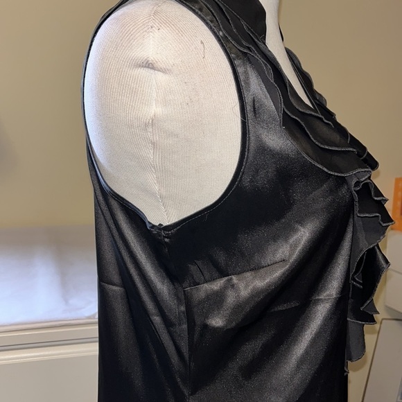 New York and Company, black silky, sleeveless top, ruffle front, side zip - Picture 4 of 10